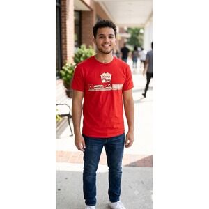 Wawa Train Station Graphic T Shirt Red Short Sleeve Mens Small Cotton Hoagie
